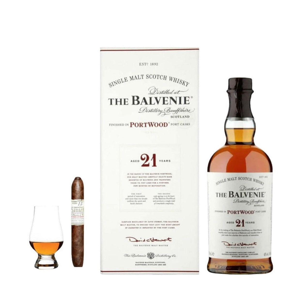 The Balvenie 21 Year PortWood Gift Set with Cigar & Glencairn Glass