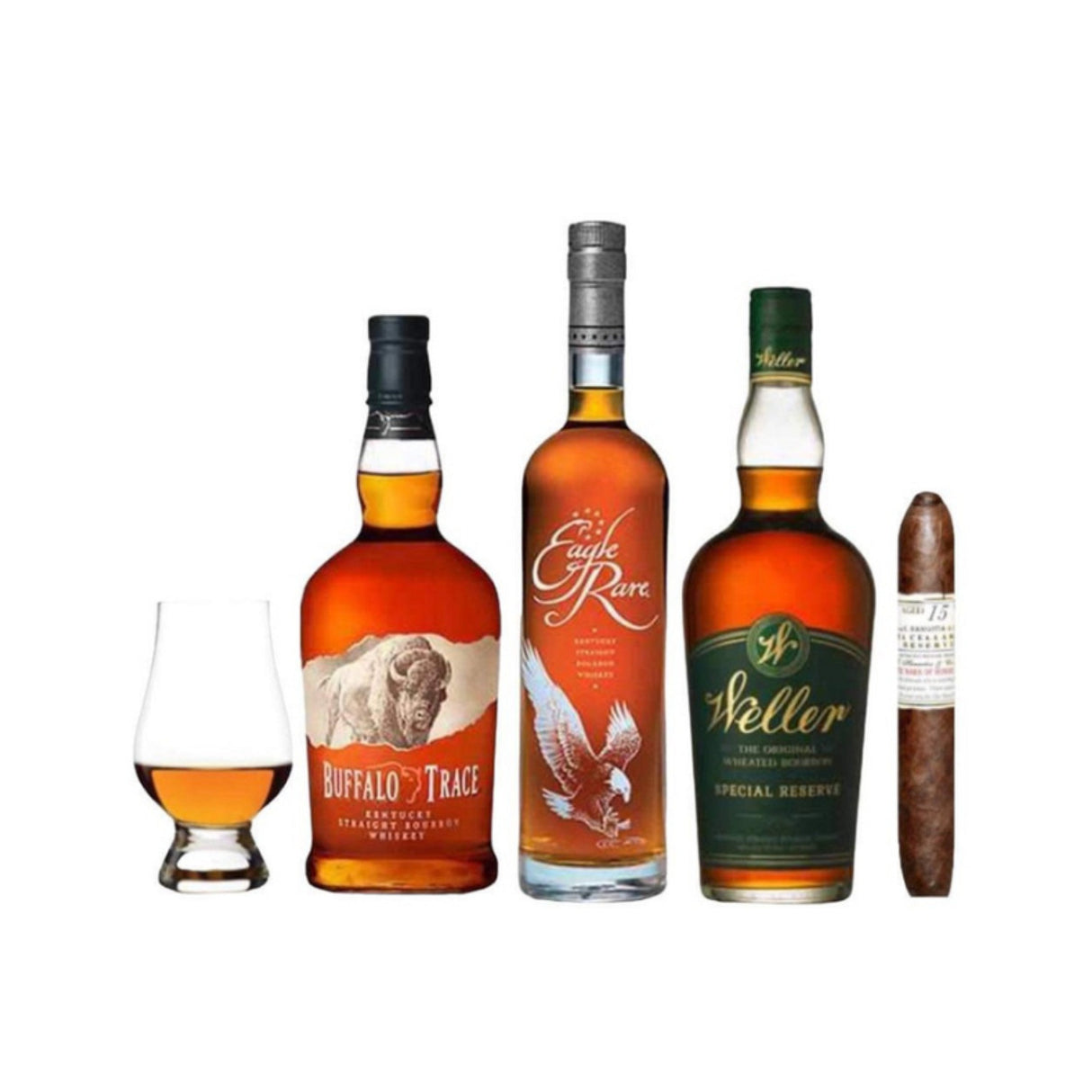 Drinker Combo Gift Set – Buffalo Trace, Eagle Rare, Weller, Cigar & Glencairn Glass