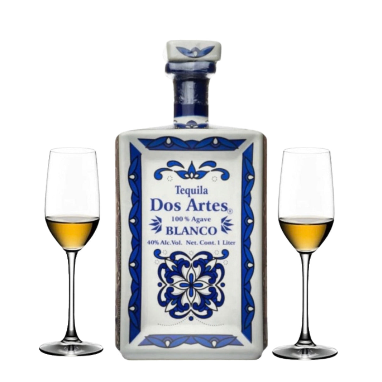 Dos Artes Blanco Tequila Gift Set with 2 Glasses – 1L