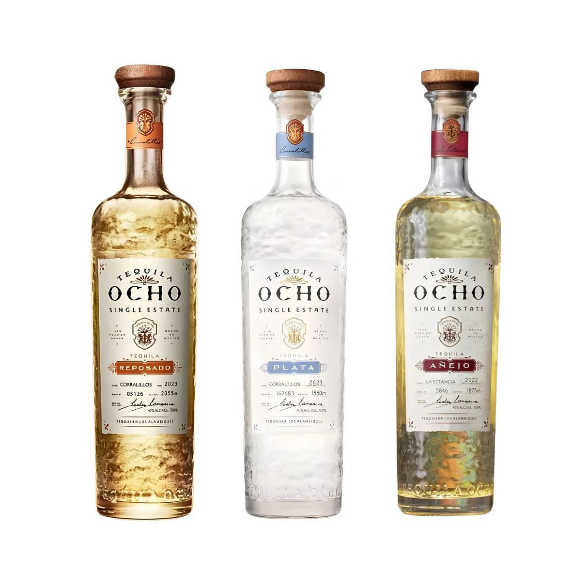 Tequila Ocho Single Estate Collection – Añejo, Reposado & Plata (3 x 750ml)