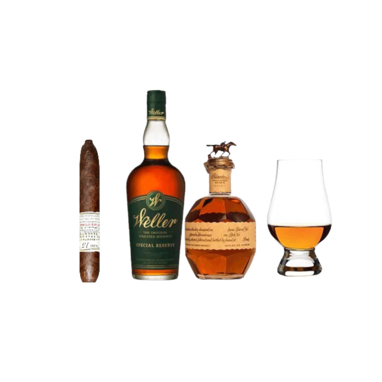 Blanton's & Weller Bourbon Gift Set - Cigar & Glencairn - 2 x 750ml