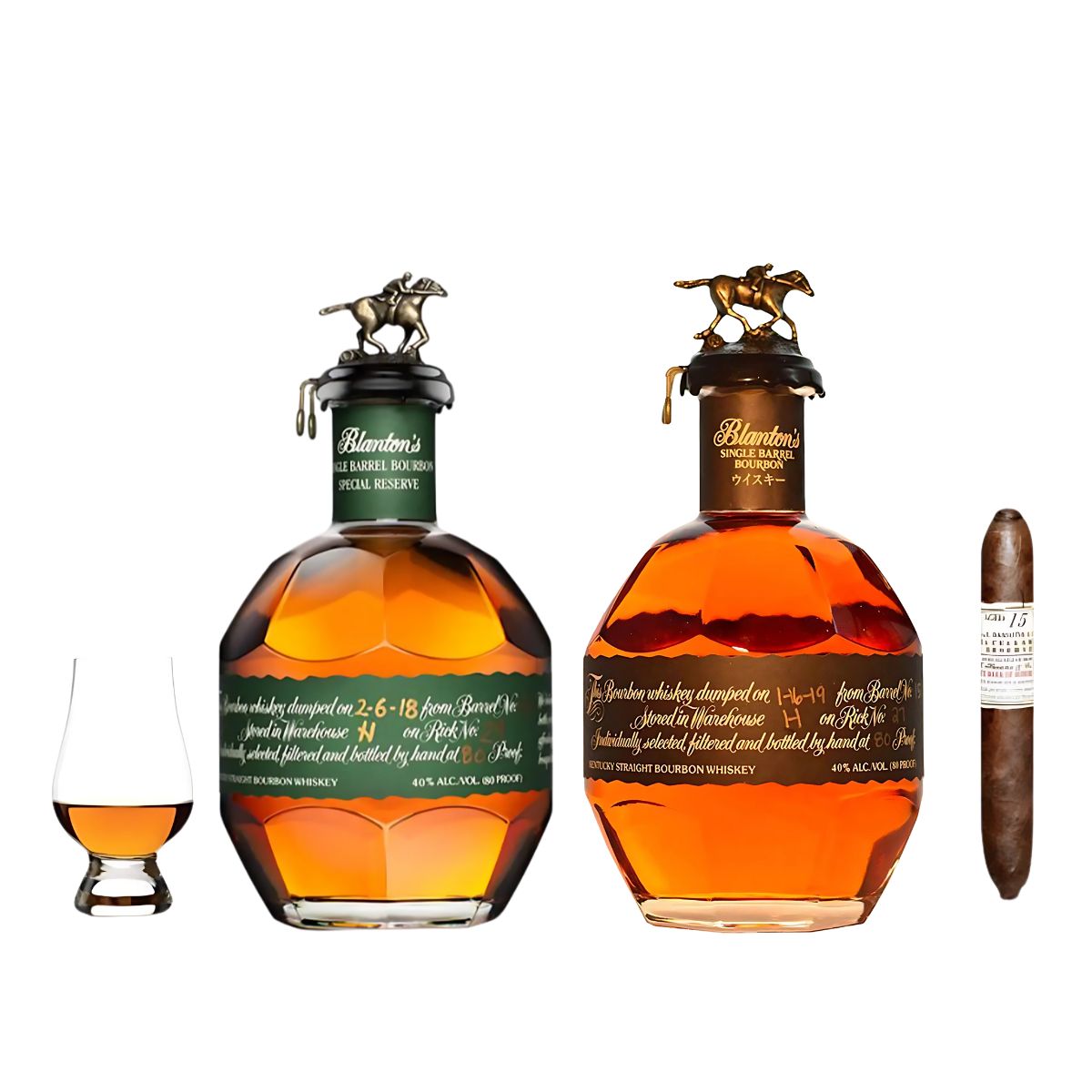 Blanton’s Special Reserve Green Label and Takara Black Edition Bourbon Gift Set with Cigar and Glencairn Glass