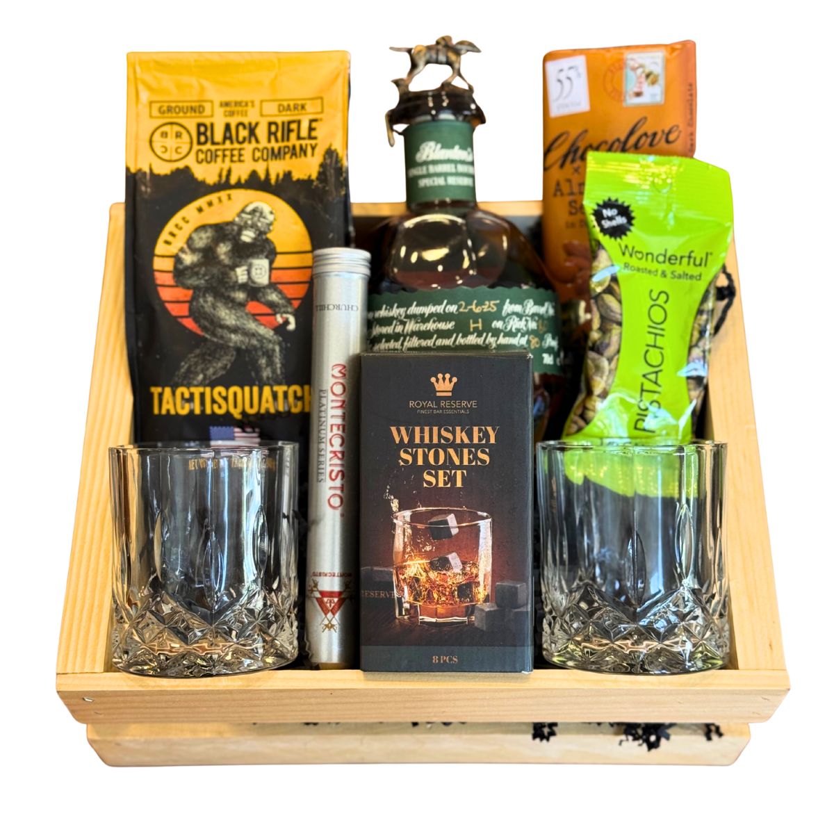 Blanton’s Special Reserve Gift Crate – Bourbon, Glasses, Coffee, Chocolate & Whiskey Stones (International Release)