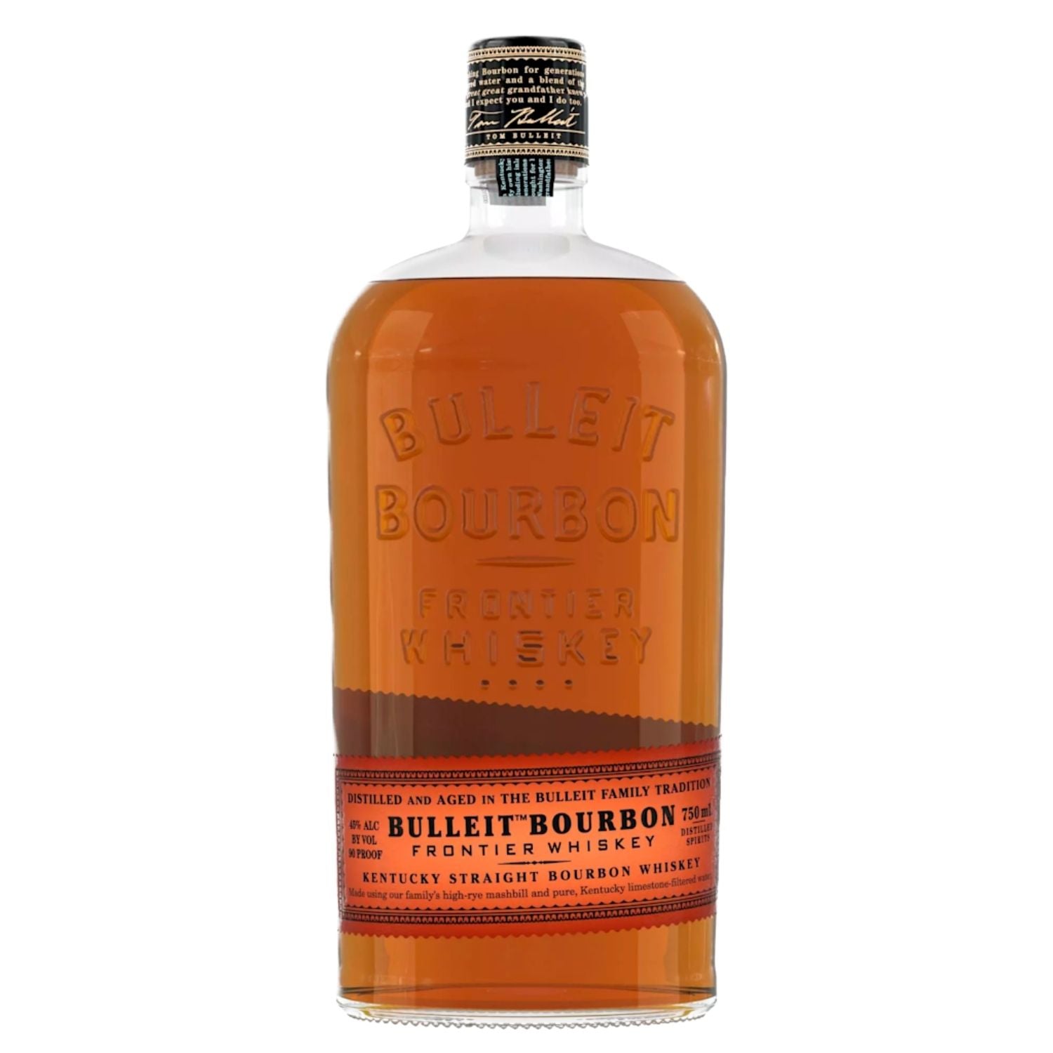 Bulleit Bourbon Frontier Whiskey 750ml – engravable and gift-ready, crafted with high-rye mashbill and aged in charred oak barrels, from Top Bourbon
