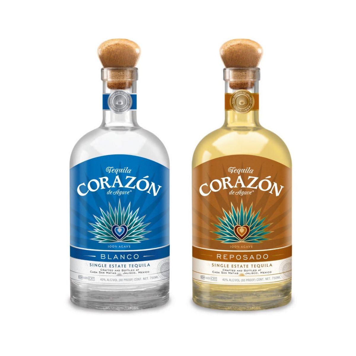 Corazón de Agave Tequila Bundle – Blanco & Reposado (2 Bottles, Single Estate 750ml)
