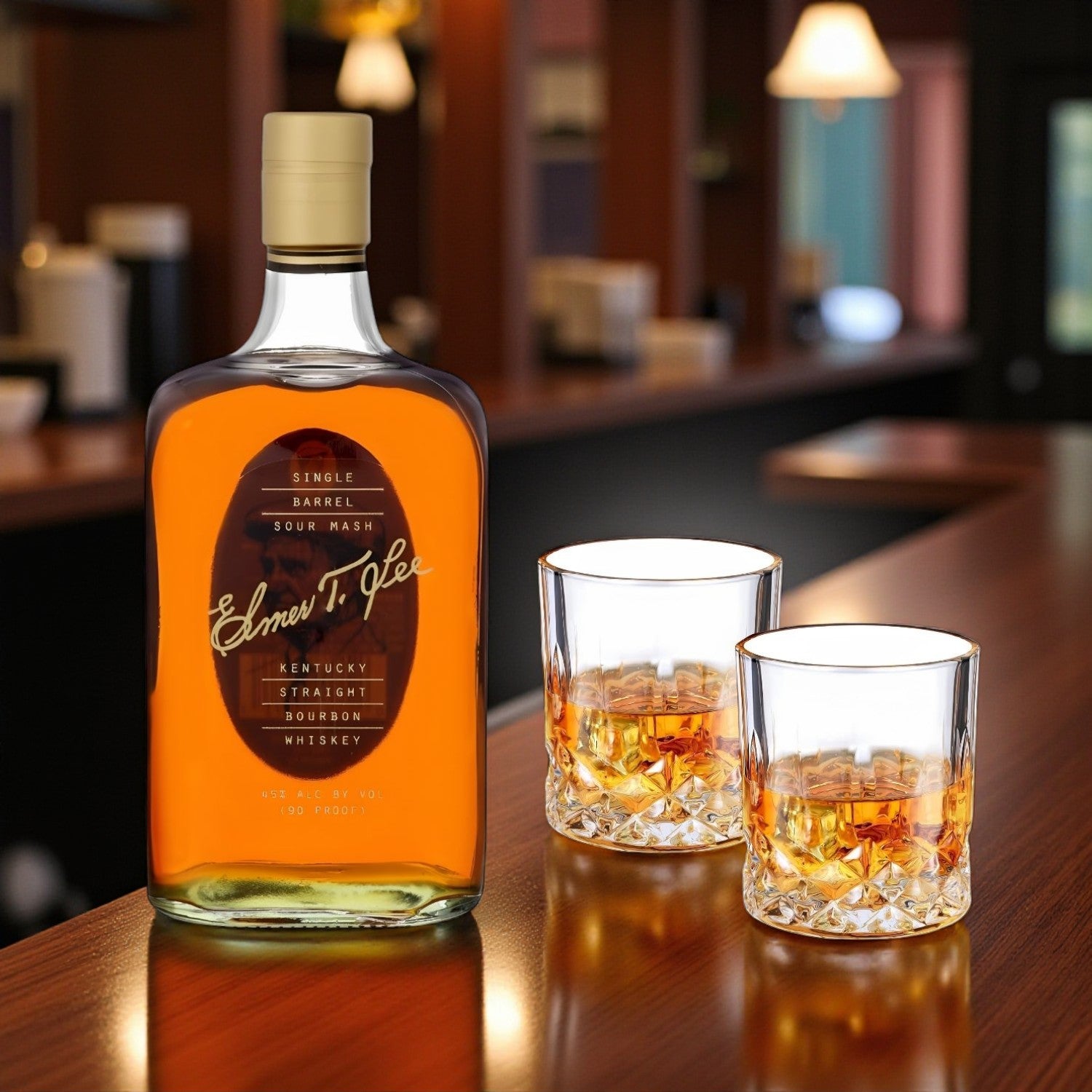 Elmer T. Lee Single Barrel Sour Mash Kentucky Straight Bourbon – 750ml with 2 Old-Fashioned Glasses Gift Set