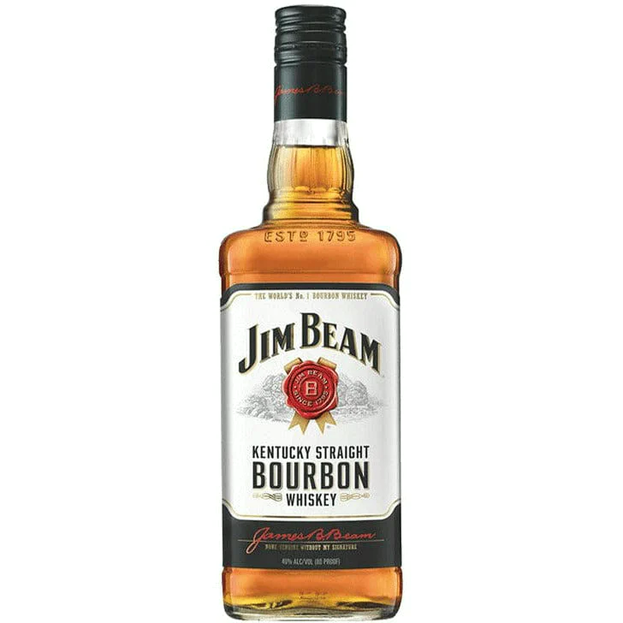 Jim Beam Kentucky Straight Bourbon Whiskey 750ml bottle with white label and red seal.