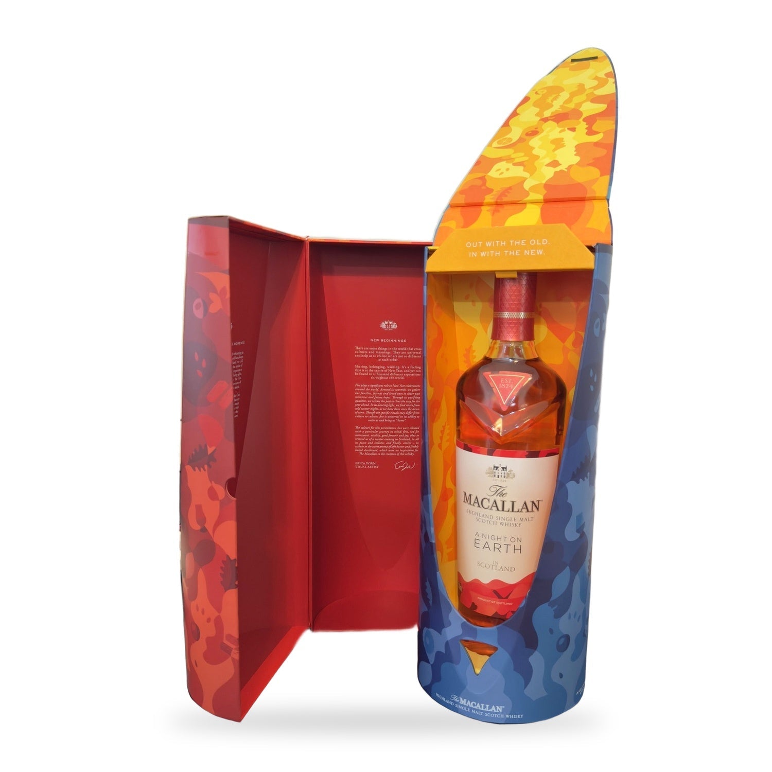 The Macallan A Night On Earth In Scotland limited edition single malt Scotch whisky 750ml with collector presentation gift box on white background