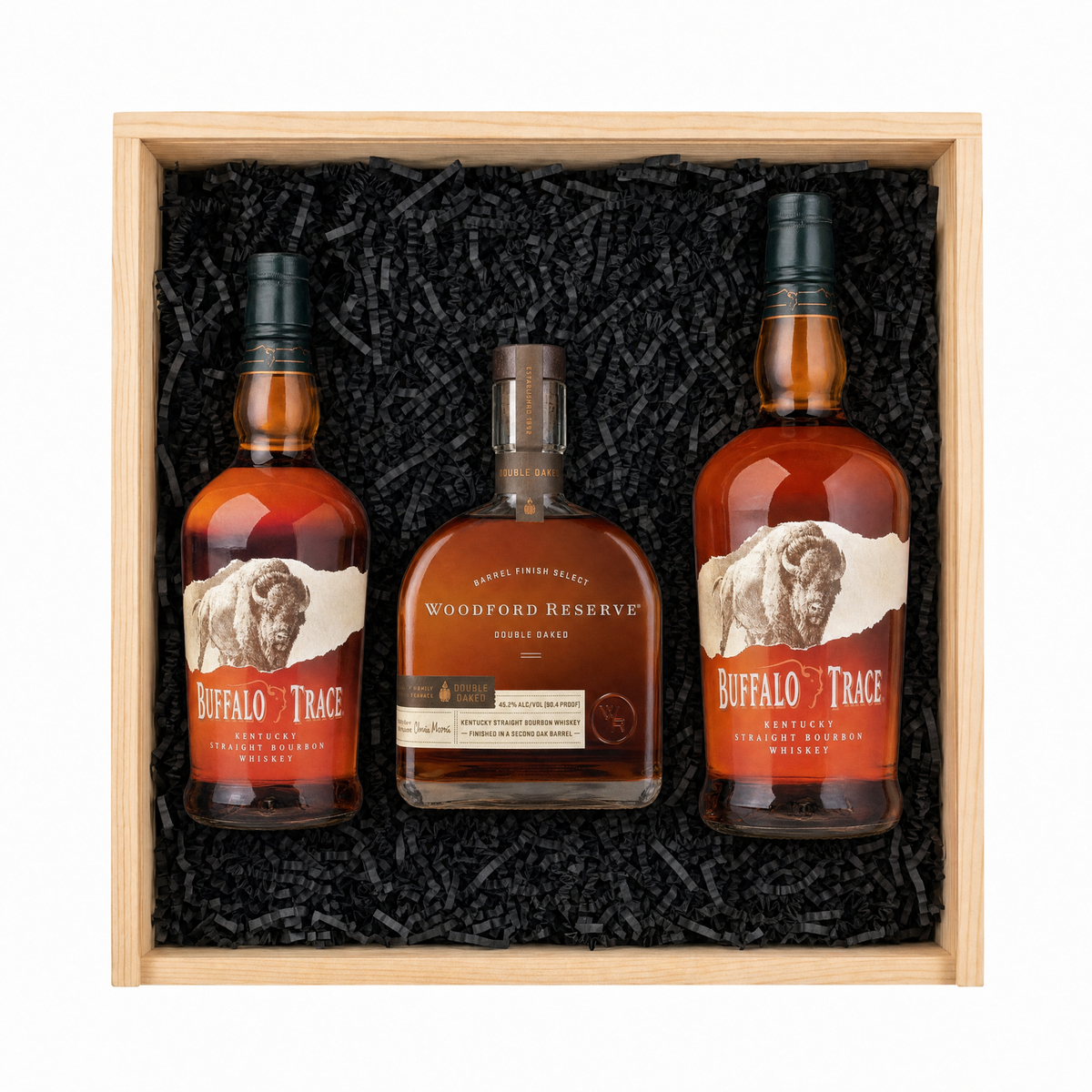 Buffalo Trace 750ml & 1 Liter with Woodford Double Oaked Bourbon Gift Crate