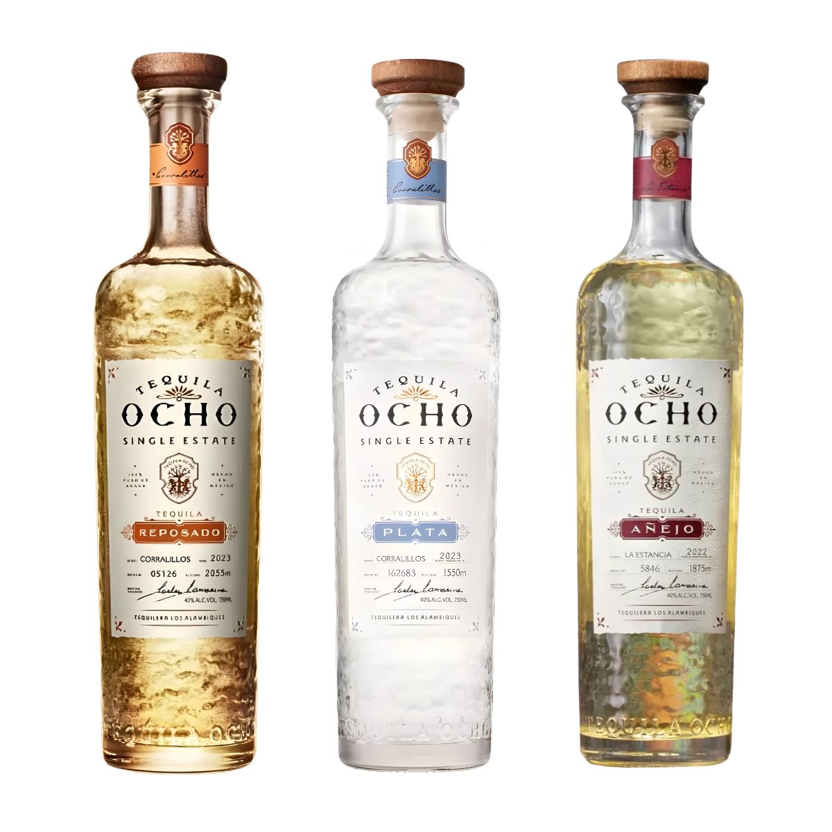 Tequila Ocho Single Estate Collection – Añejo, Reposado & Plata (3 x 750ml)