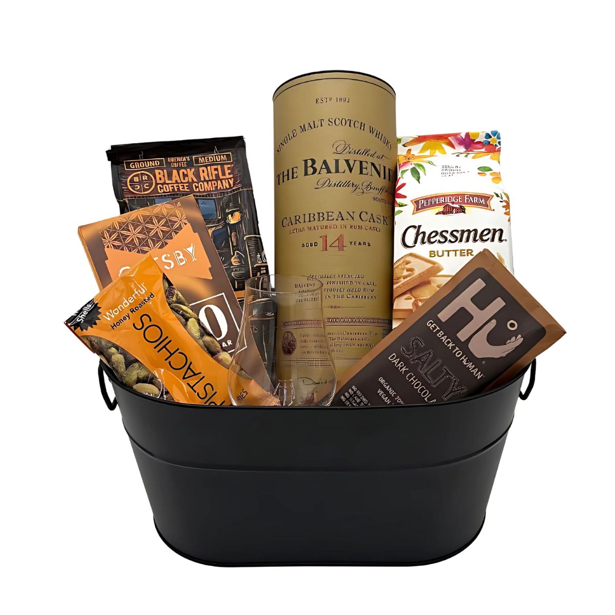 The Balvenie 14 Year Gift Basket with Coffee, Gourmet Treats & Glencairn Glass