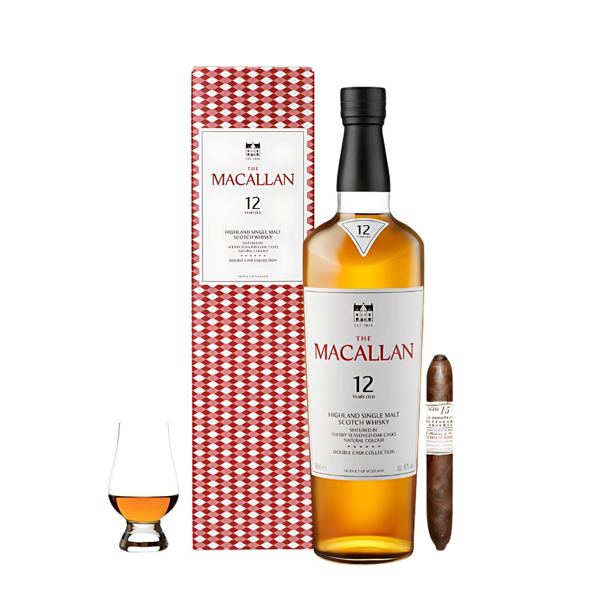The Macallan 12 Year Double Cask Scotch Gift Set – Gurkha Cigar & Glencairn Glass