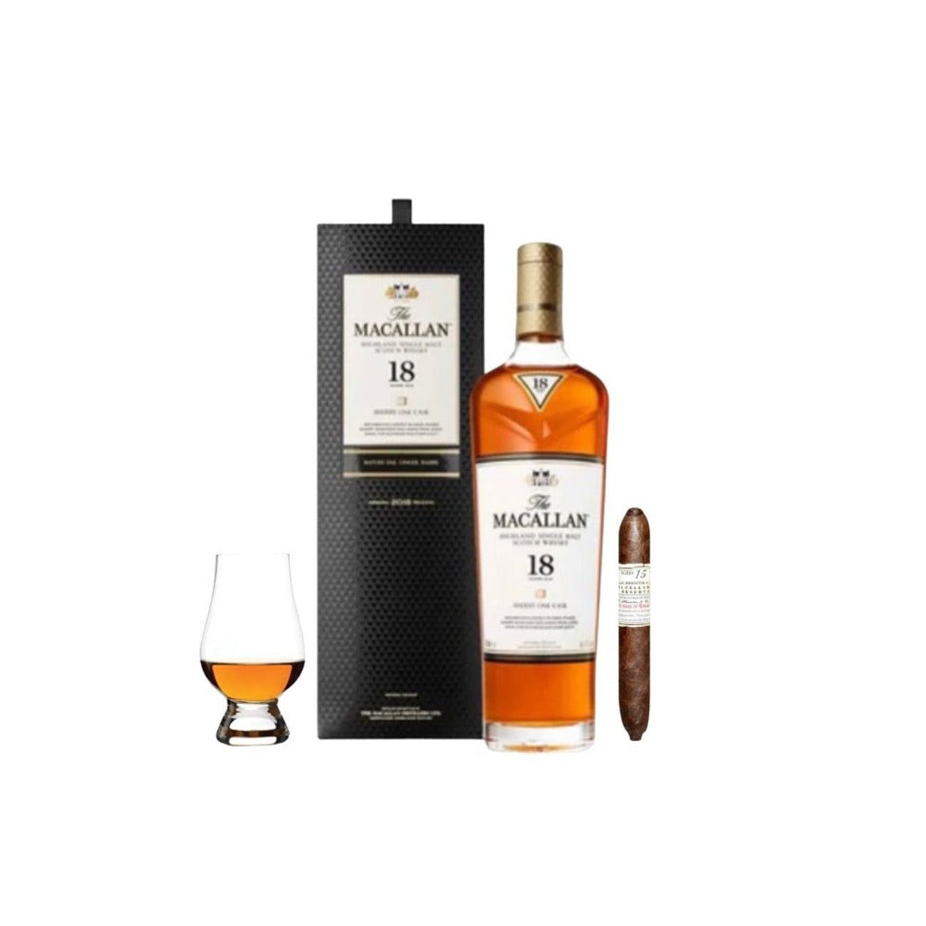 The Macallan 18 Year Gift Set with Cigar & Glencairn Glass