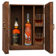 Weller 12 Year & Eagle Rare 10 Year in a wooden gift box with two crystal glasses on white