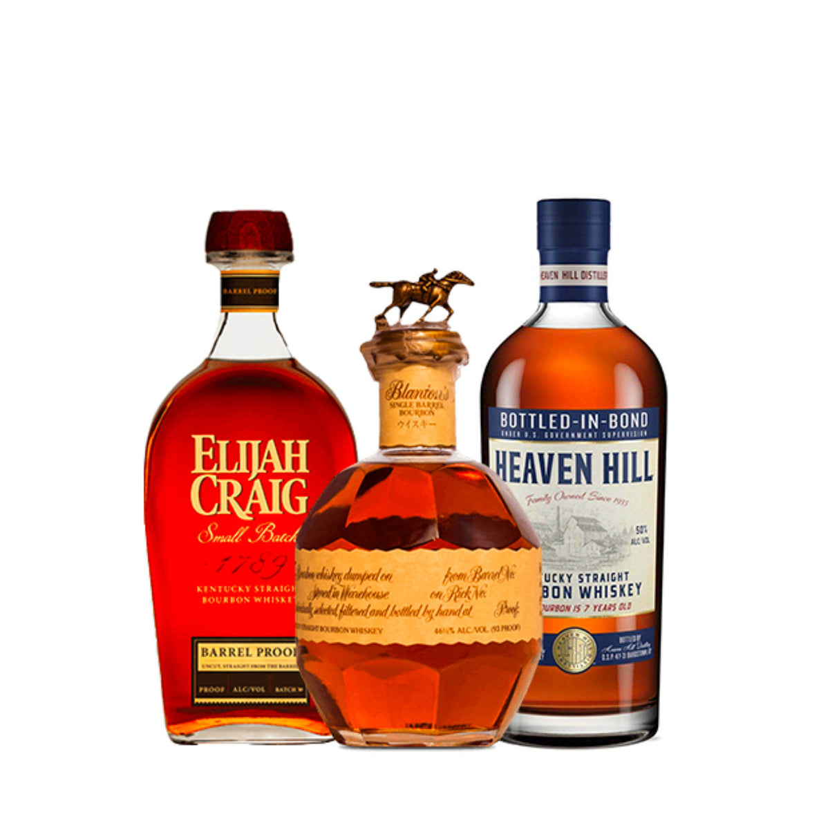 Daily Drinkers Bourbon Bundle - – Blanton's, Elijah Craig Barrel Proof & Heaven Hill 7 Year BiB – 3 x 750ml