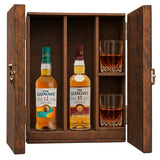 The Glenlivet 12 Year Jamaica Edition & The Glenlivet 15 Year French Oak Reserve wooden gift box with 2 glasses