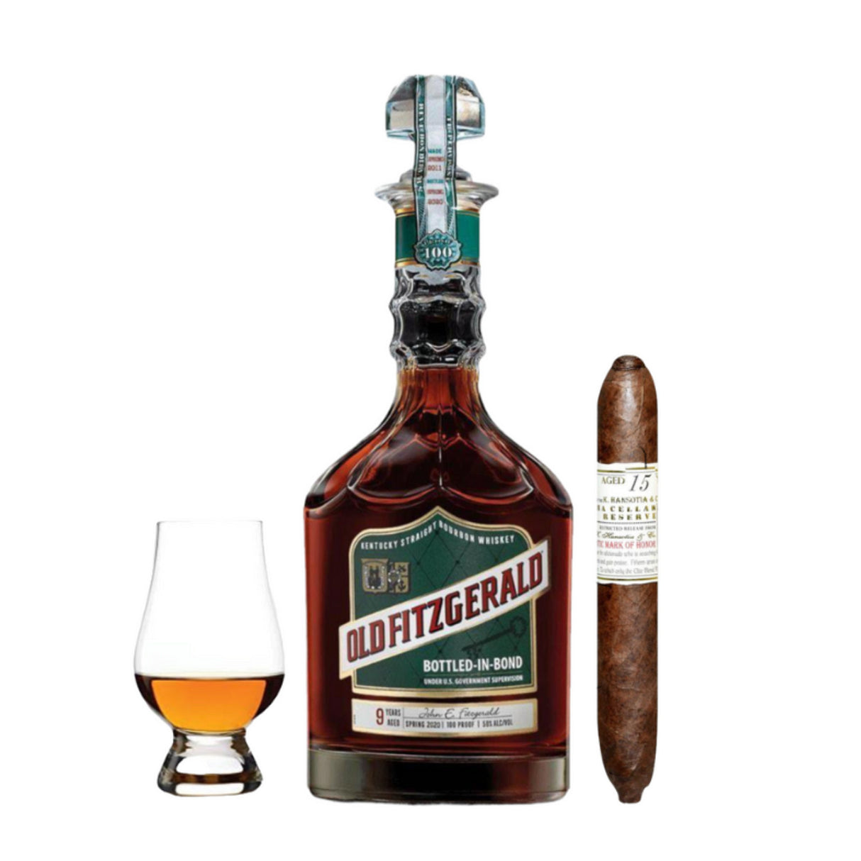 Old Fitzgerald 9 Year Gift Set with Cigar & Glencairn Glass