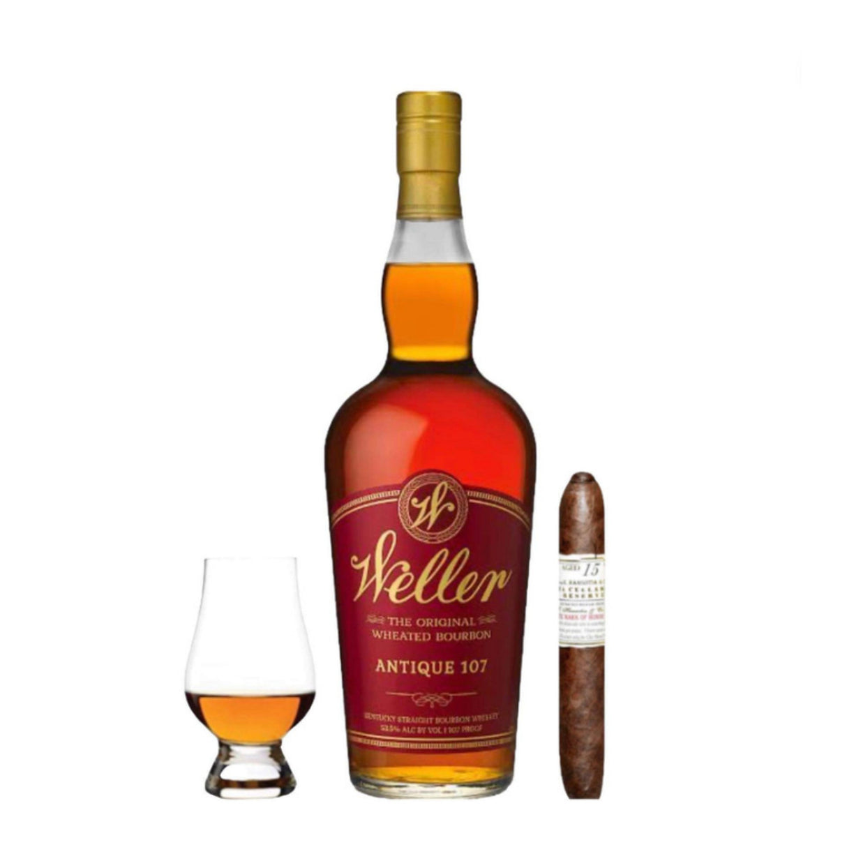 W.L. Weller Antique 107 Gift Set with Cigar & Glencairn Glass