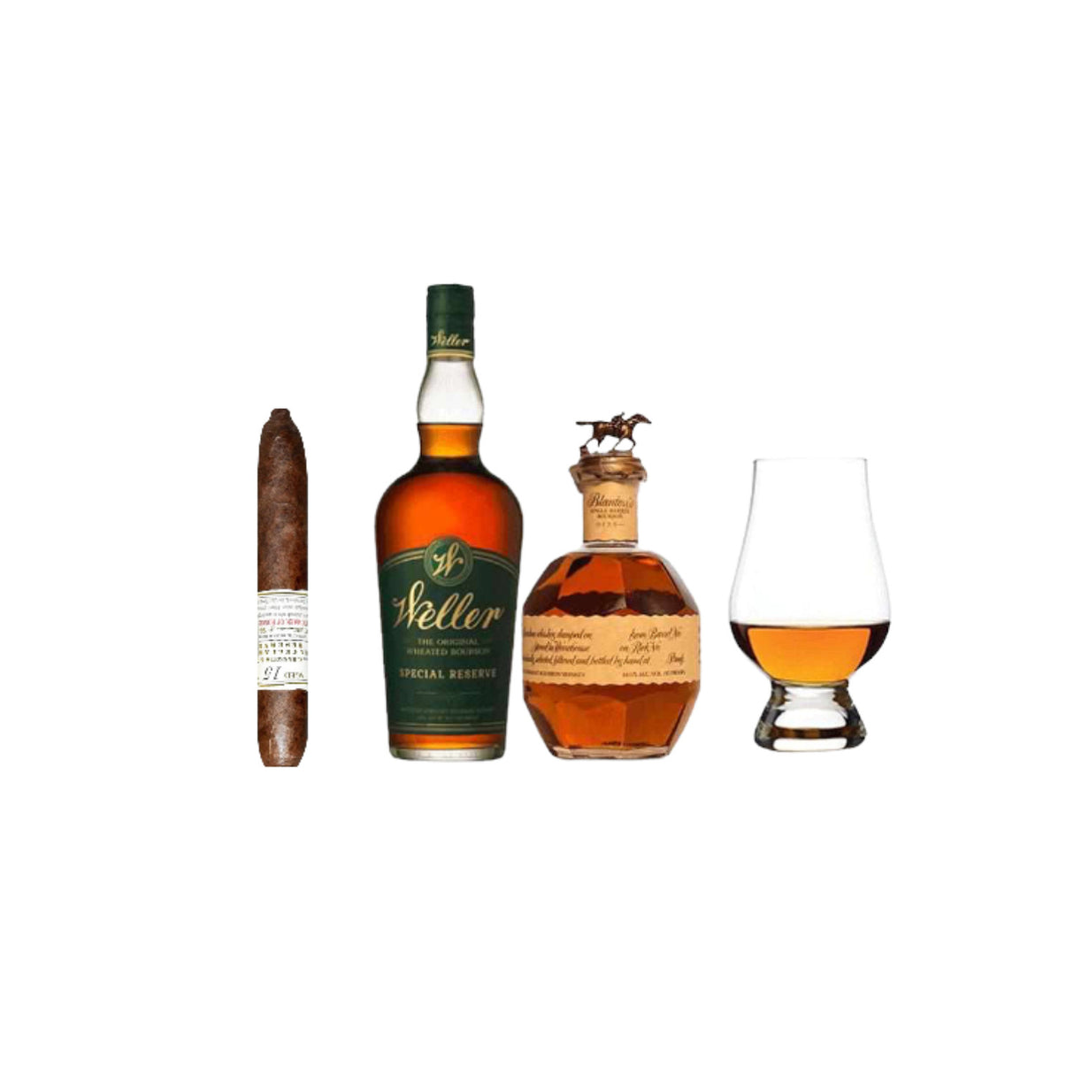Blanton's & Weller Bourbon Gift Set - Cigar & Glencairn - 2 x 750ml