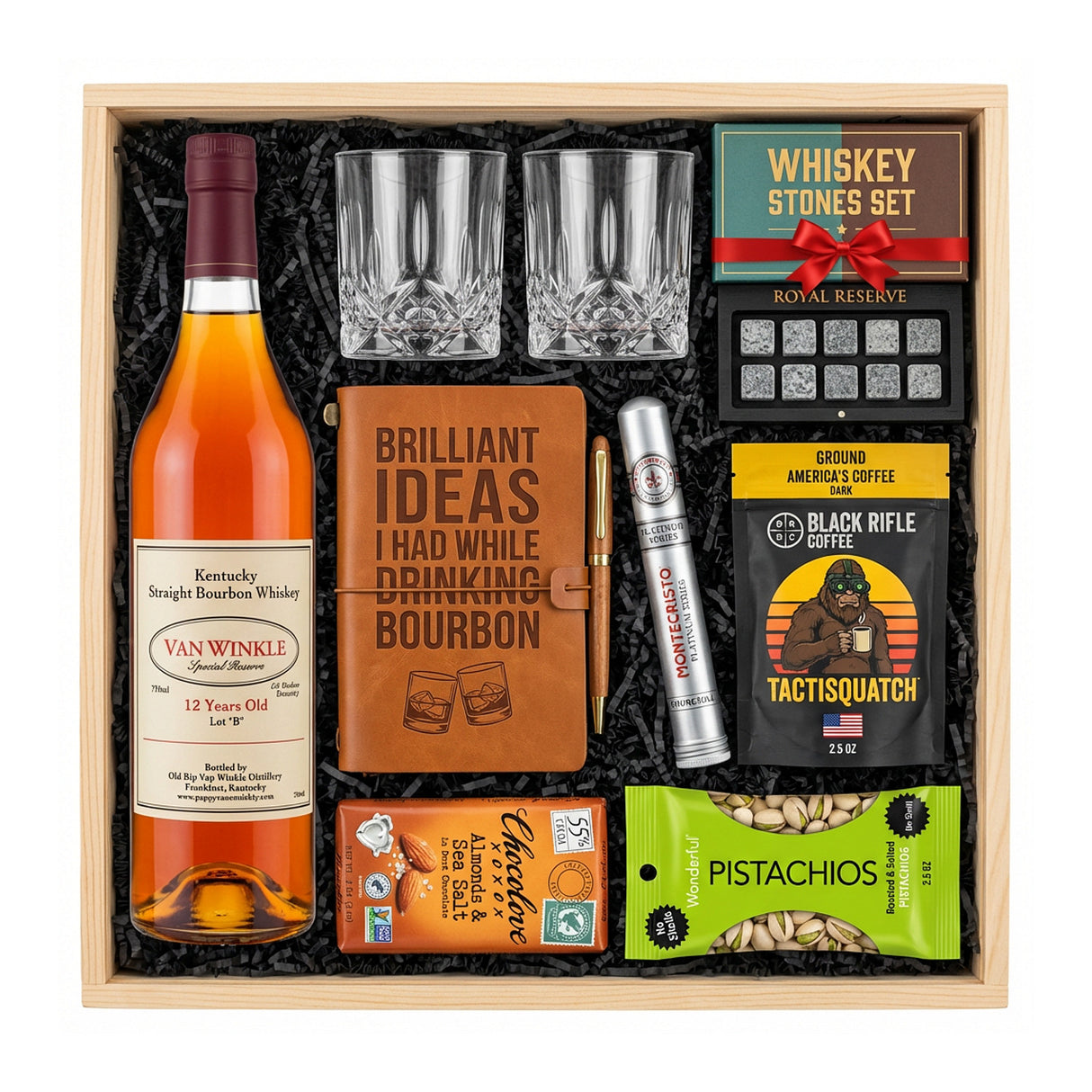 Pappy Van Winkle 12 Year Lot B Top Shelf Gift Crate – Bourbon, Glasses, Journal & More