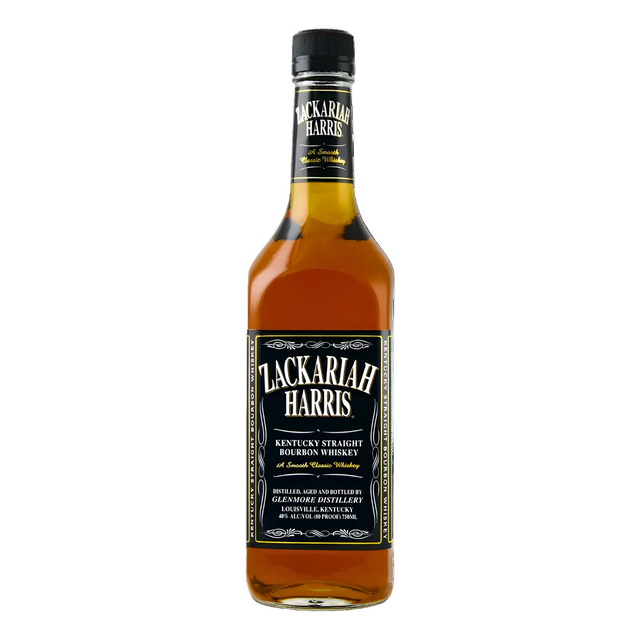 Lackariah Harris Kentucky Straight Bourbon Whiskey 750ml bourbon bottle with golden amber glass, black screw cap, and black label with white lettering and gold trim against a clean white background