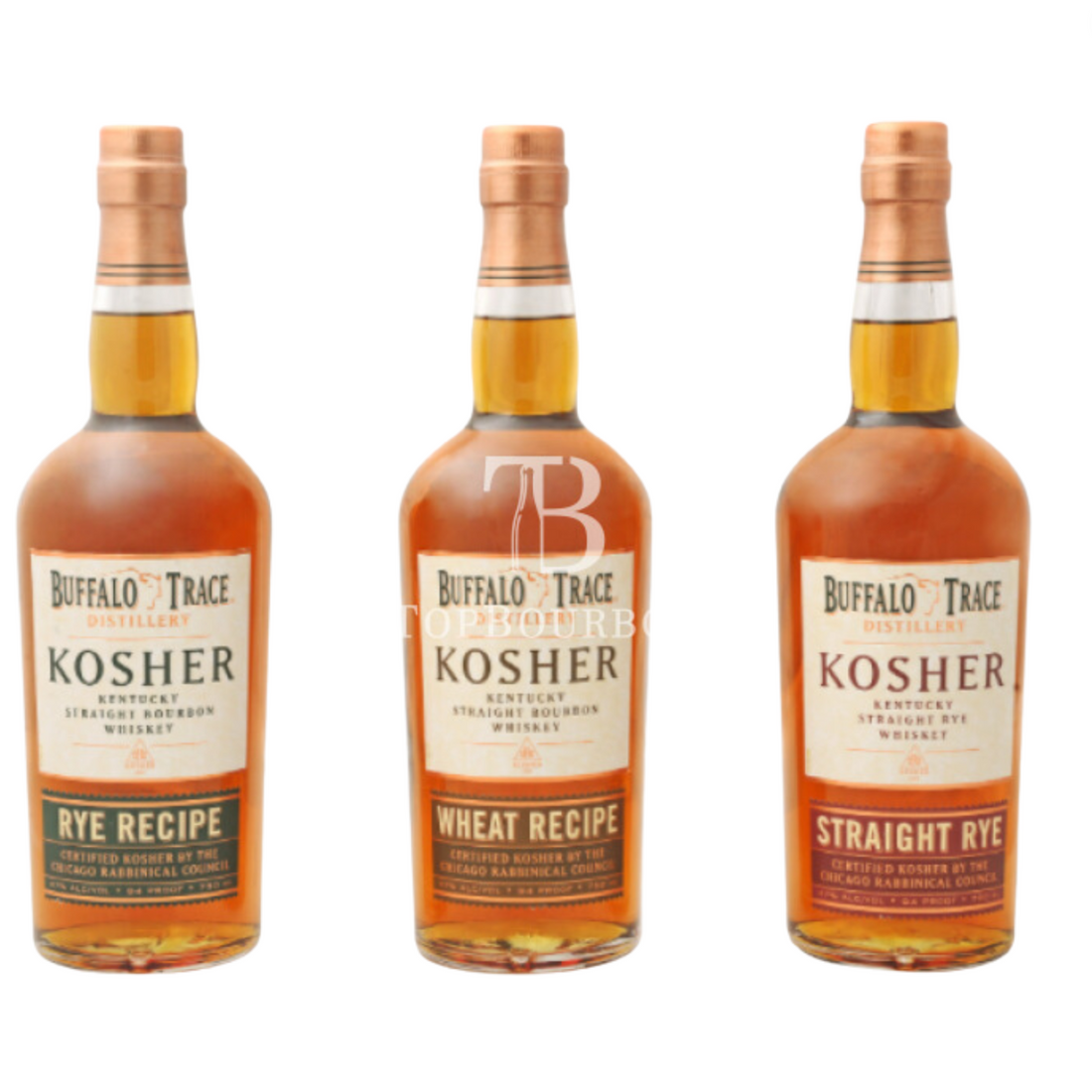 Buffalo Trace Kosher Bourbon &amp; Rye 3-Bottle Bundle – Wheat Recipe, Rye Recipe, Straight Rye – 750ml