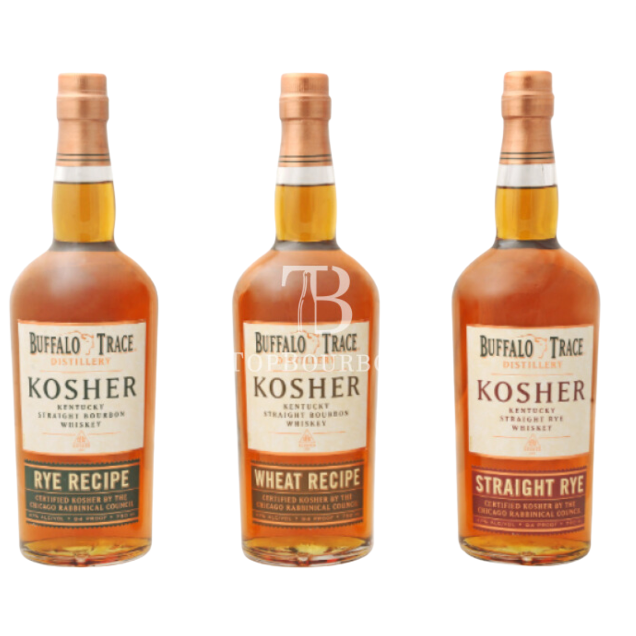 Buffalo Trace Kosher Bourbon &amp; Rye 3-Bottle Bundle – Wheat Recipe, Rye Recipe, Straight Rye – 750ml