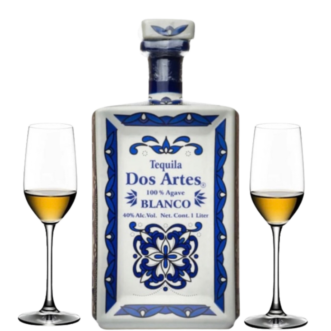 Dos Artes Blanco Tequila Gift Set with 2 Glasses – 1L