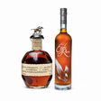 Two premium whiskey bottles on a clean white background: a rounded bottle with a horse-and-rider metal stopper and cream label, and a tall slender bottle with a silver cap, amber liquid, and white eagle branding reading Eagle Rare.