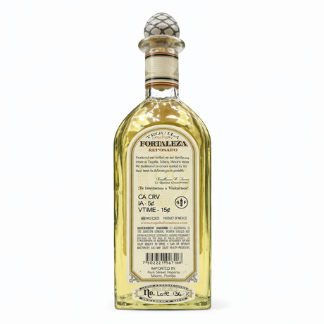 Fortaleza Winter Blend Reposado Tequila 2025 back bottle on white background