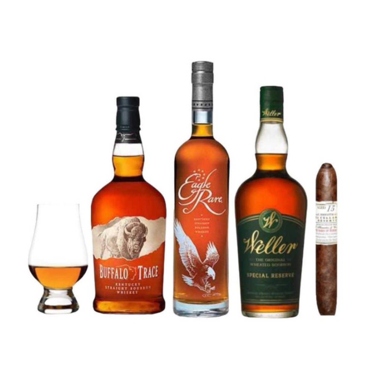 Drinker Combo Gift Set – Buffalo Trace, Eagle Rare, Weller, Cigar & Glencairn Glass