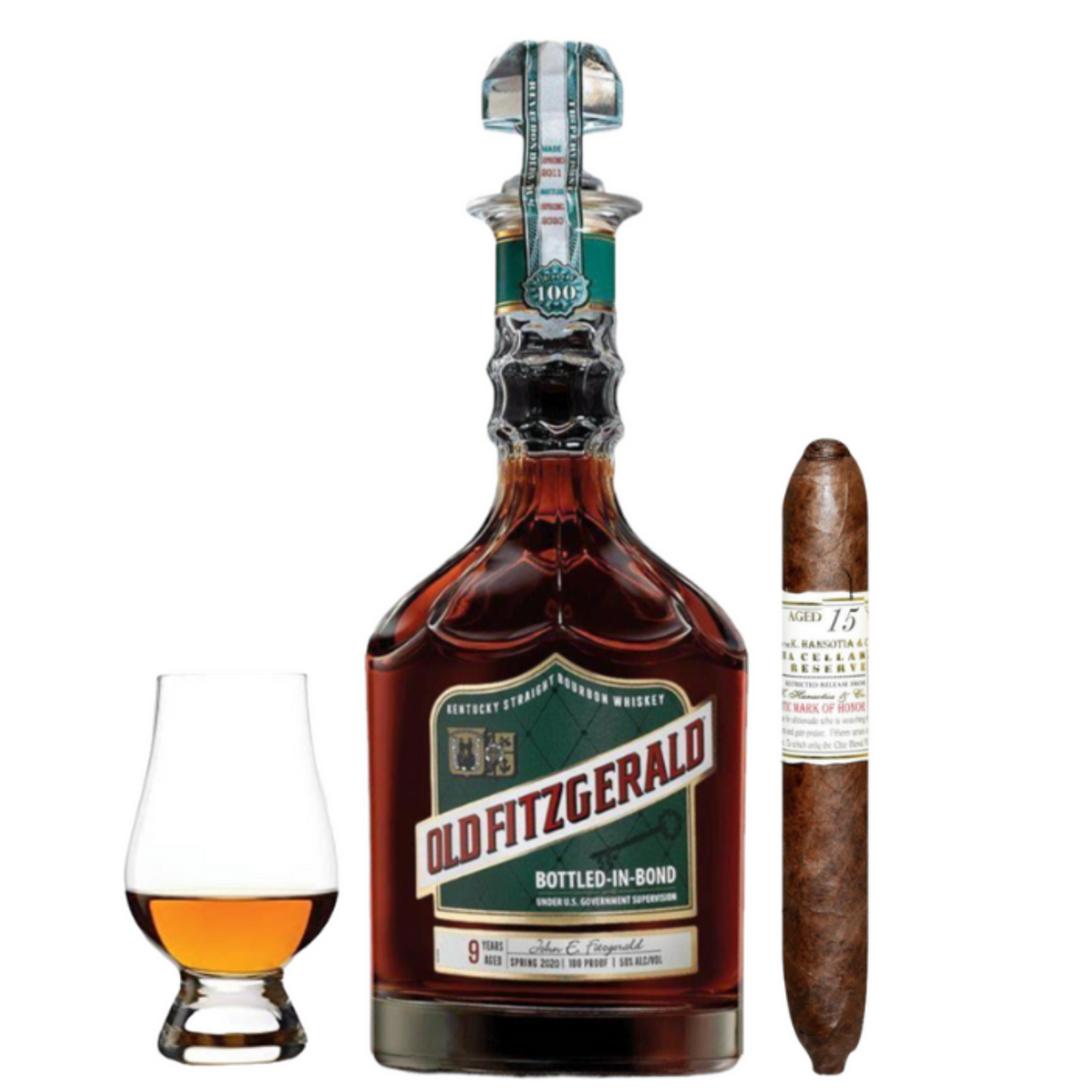 Old Fitzgerald 9 Year Gift Set with Cigar & Glencairn Glass