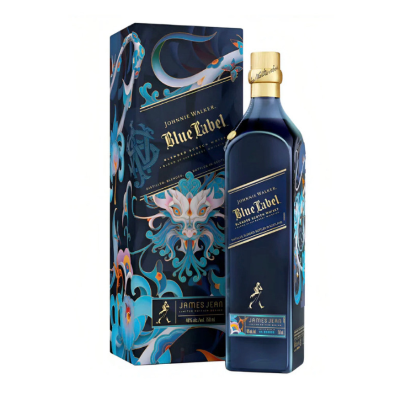 Johnnie Walker Blue Label Year of the Dragon Blended Scotch Whisky 750ml bottle, 2024 Lunar New Year limited edition with James Jean collector&