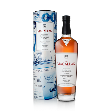 The Macallan Diamonds Are Forever 18 Year Old James Bond Scotch bottle on white background