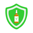 Green shield with a bottle and check mark on a white background