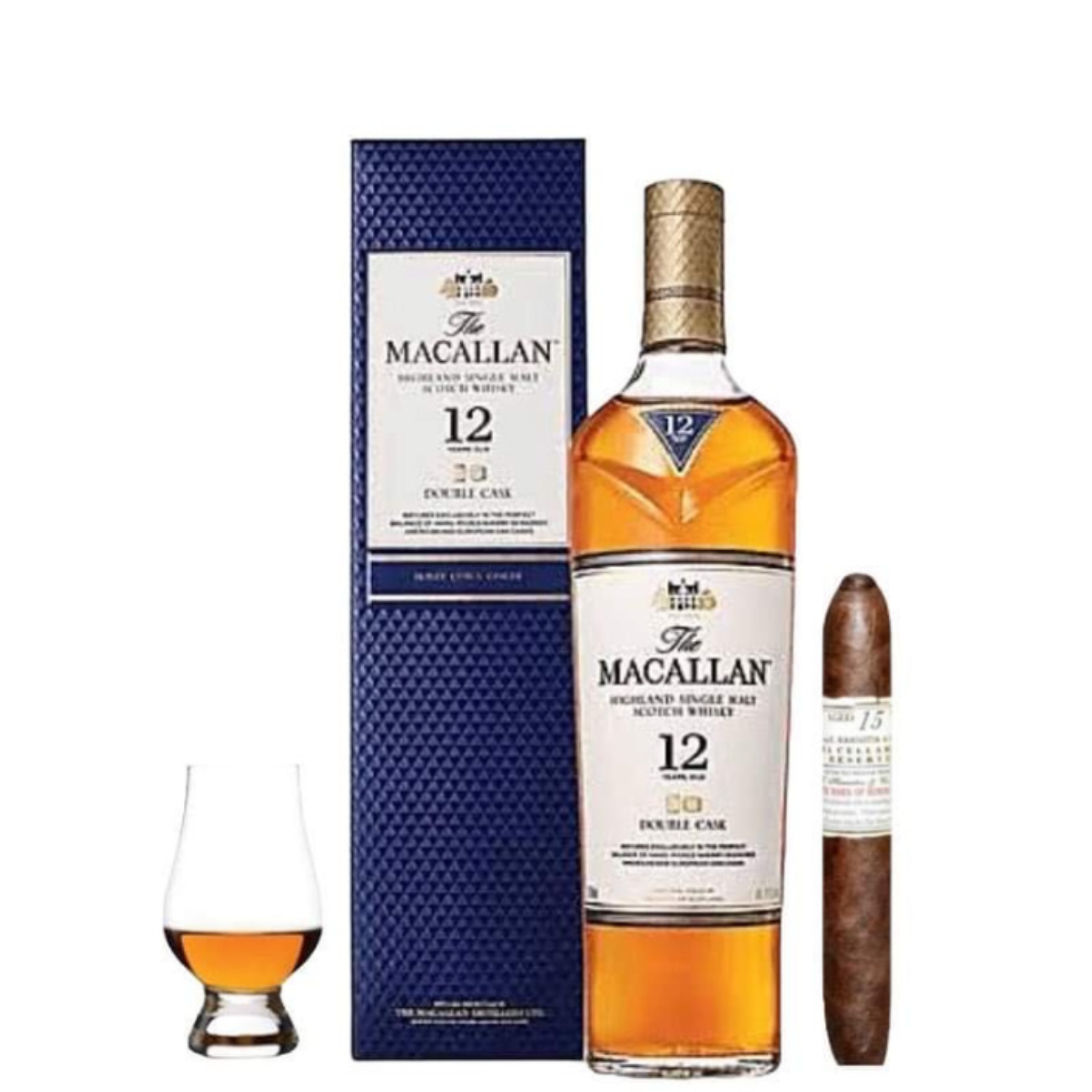 The Macallan 12 Year Double Cask Gift Set with Cigar &amp; Glencairn Glass – 750ml