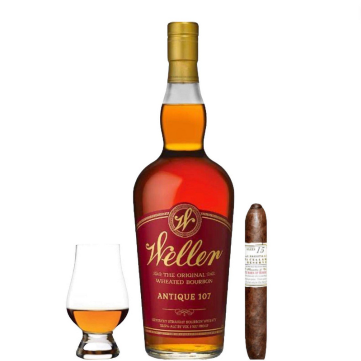 W.L. Weller Antique 107 Gift Set with Cigar & Glencairn Glass