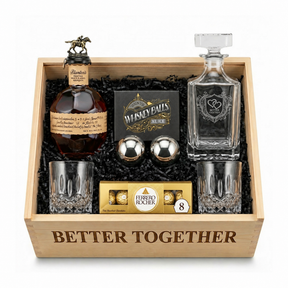 Blanton's Original gift crate with Ferrero Rocher 8-piece chocolates on white background