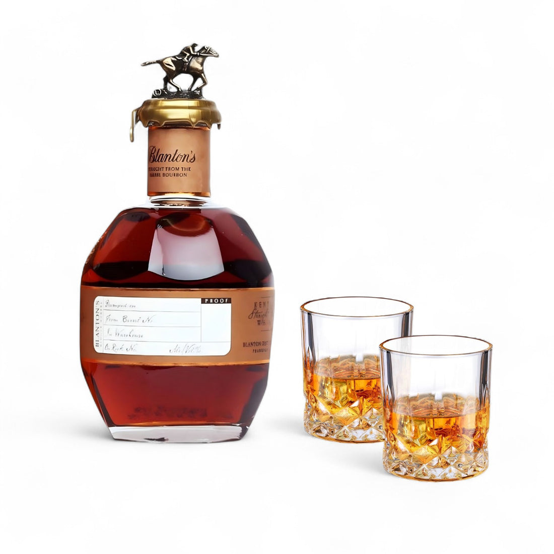 Blanton’s Straight From the Barrel Bourbon 700ml Gift Set with 2 Old-Fashioned Glasses – engraved and gift-ready from Top Bourbon