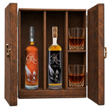 Eagle Rare 10 Year & Eagle Rare 12 Year in a wooden gift box with two crystal glasses on white
