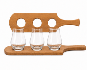 Wooden Flight Handle With 3 Glencairn Glasses