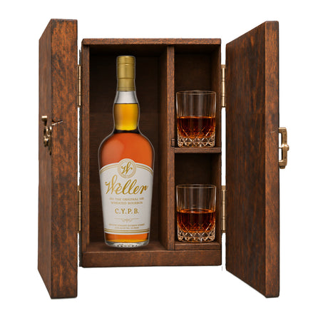 W.L. Weller C.Y.P.B. Bourbon Wooden Gift Box with 2 Crystal Glasses – 750ml