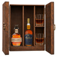 Blanton's Original Single Barrel & W.L. Weller Full Proof in a wooden gift box with two crystal glasses on white