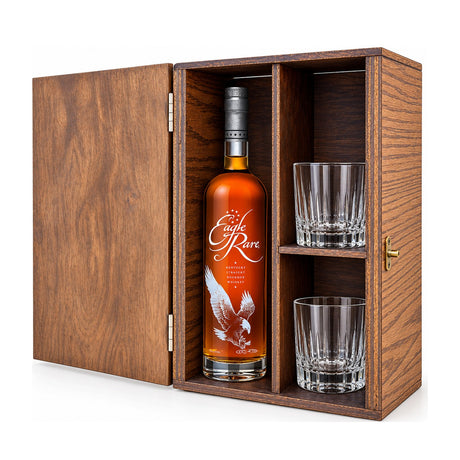 Eagle Rare 10 Year Gift Set with Wooden Box & 2 Crystal Glasses – wooden gift box with 2 crystal glasses