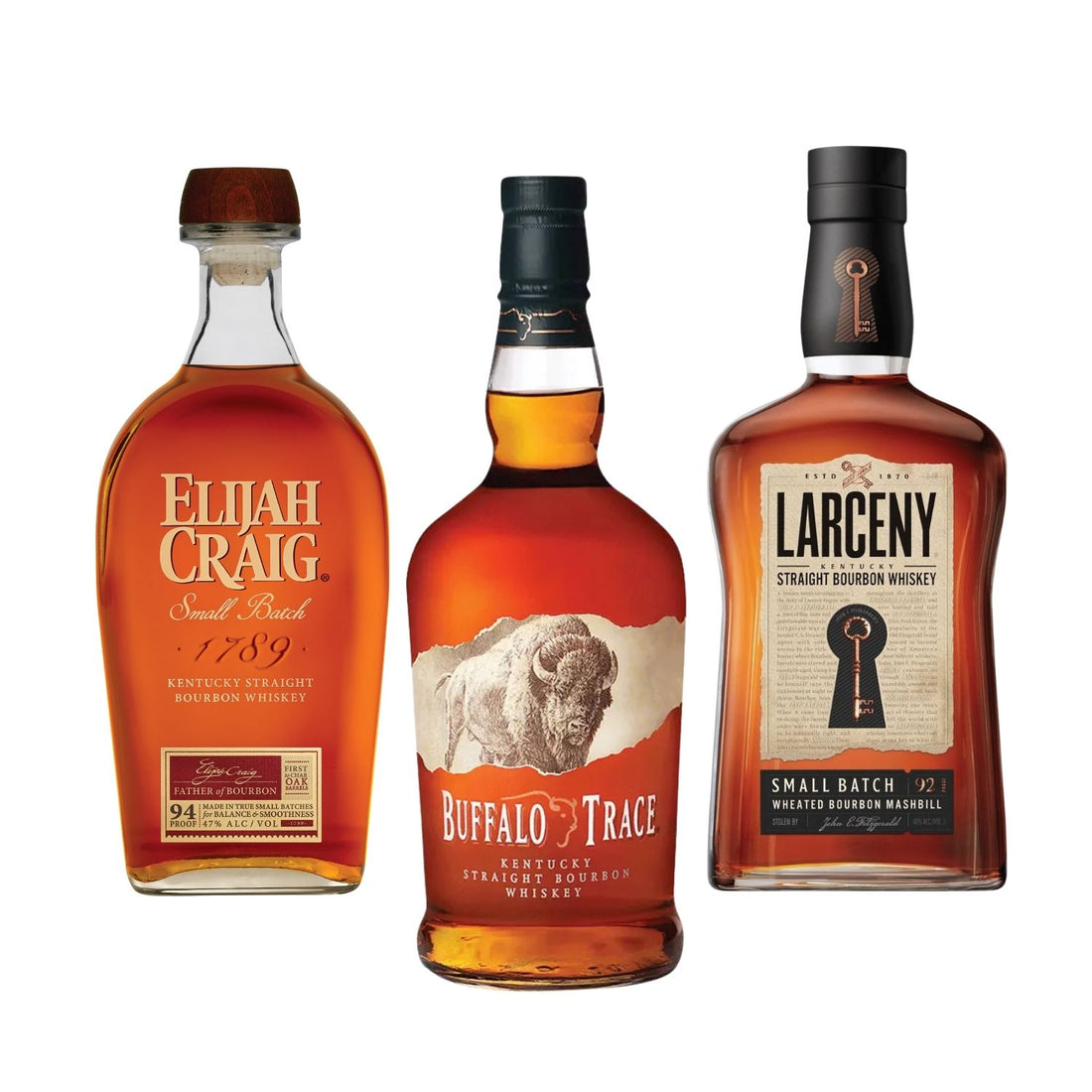 Engravable Elijah Craig, Buffalo Trace, and Larceny Bourbon Bundle – three 750ml Kentucky bourbons curated by Top Bourbon