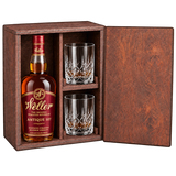 W.L. Weller Antique 107 bourbon wooden gift box with two crystal glasses