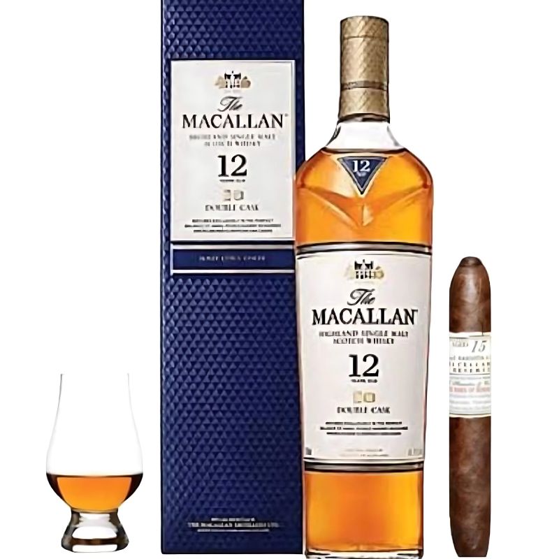 Gift Set Bundle | The Macallan 12yr Double Cask | Cigar &amp; Glencairn