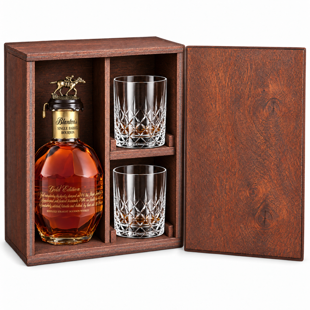 Blanton's Takara Gold Edition Gift Set with Wooden Box & 2 Crystal Glasses wooden gift set hero