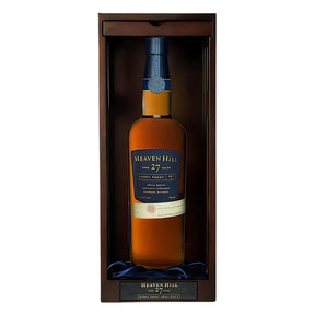 Heaven Hill 27 Year Barrel Proof Small Batch Kentucky Straight Bourbon Whiskey 750ml bottle in custom wooden presentation box with blue satin lining and hand-numbered distiller's notes label