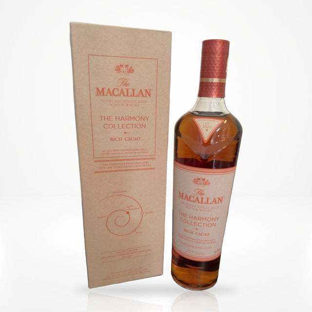 The Macallan Harmony Collection Rich Cacao limited edition single malt Scotch whisky 750ml with gift box on white studio background